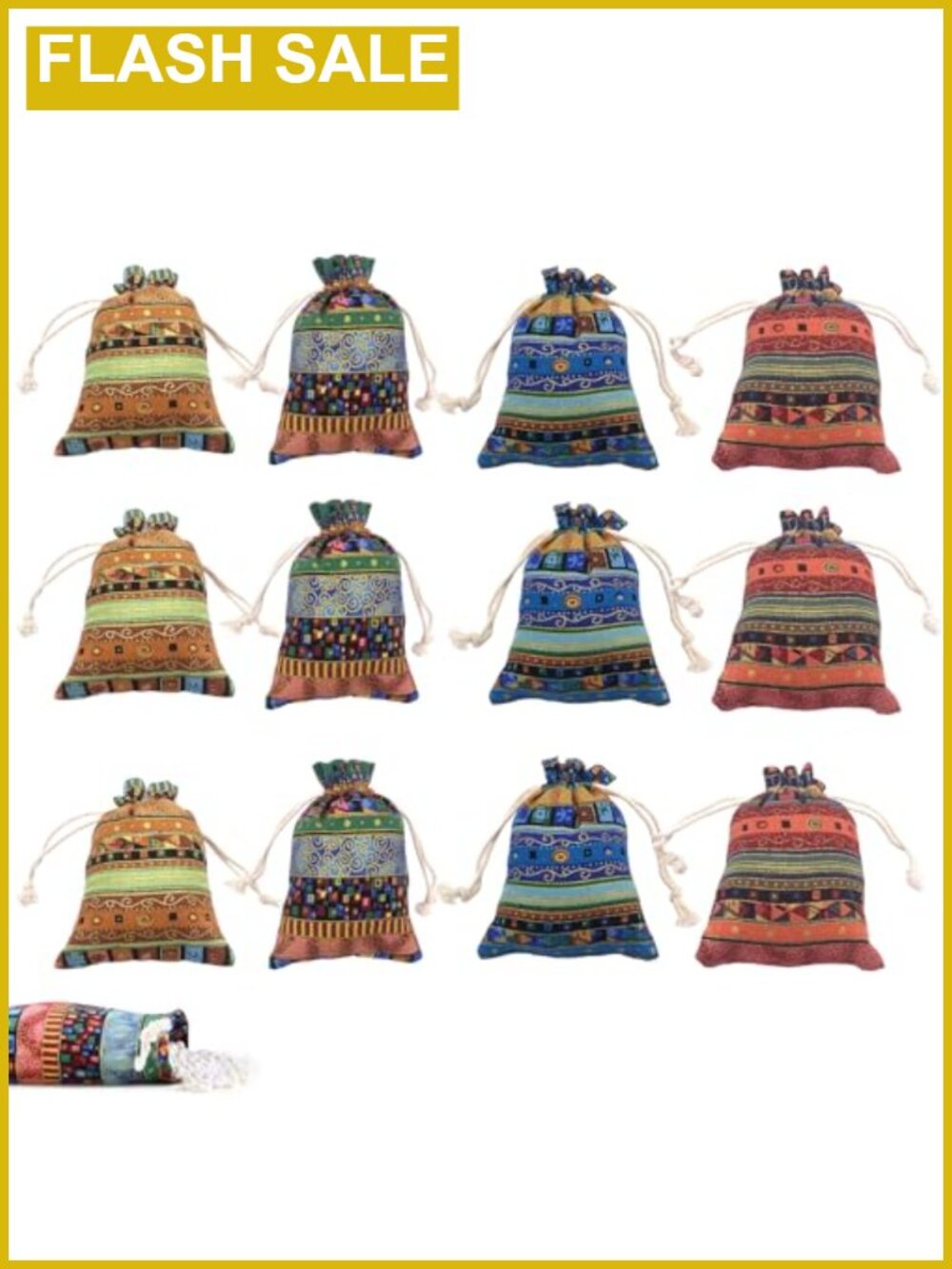 Set of 12 Drawstring Egyptian Coin Pouches Jewelry Bags Cotton